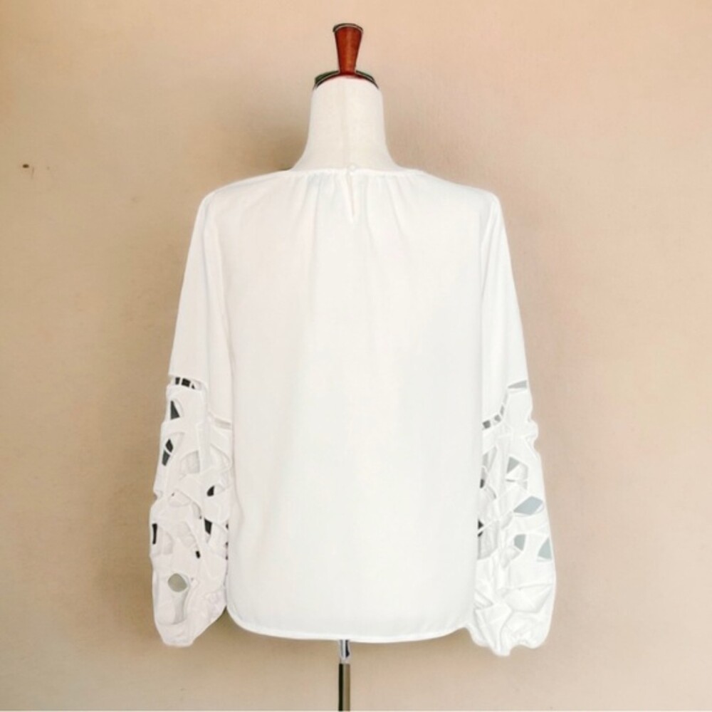 NWT Joie Top Long Sleeve Broderie Lace Blouse Ivory Crepe Women’s Size Small NEW - Picture 4 of 16